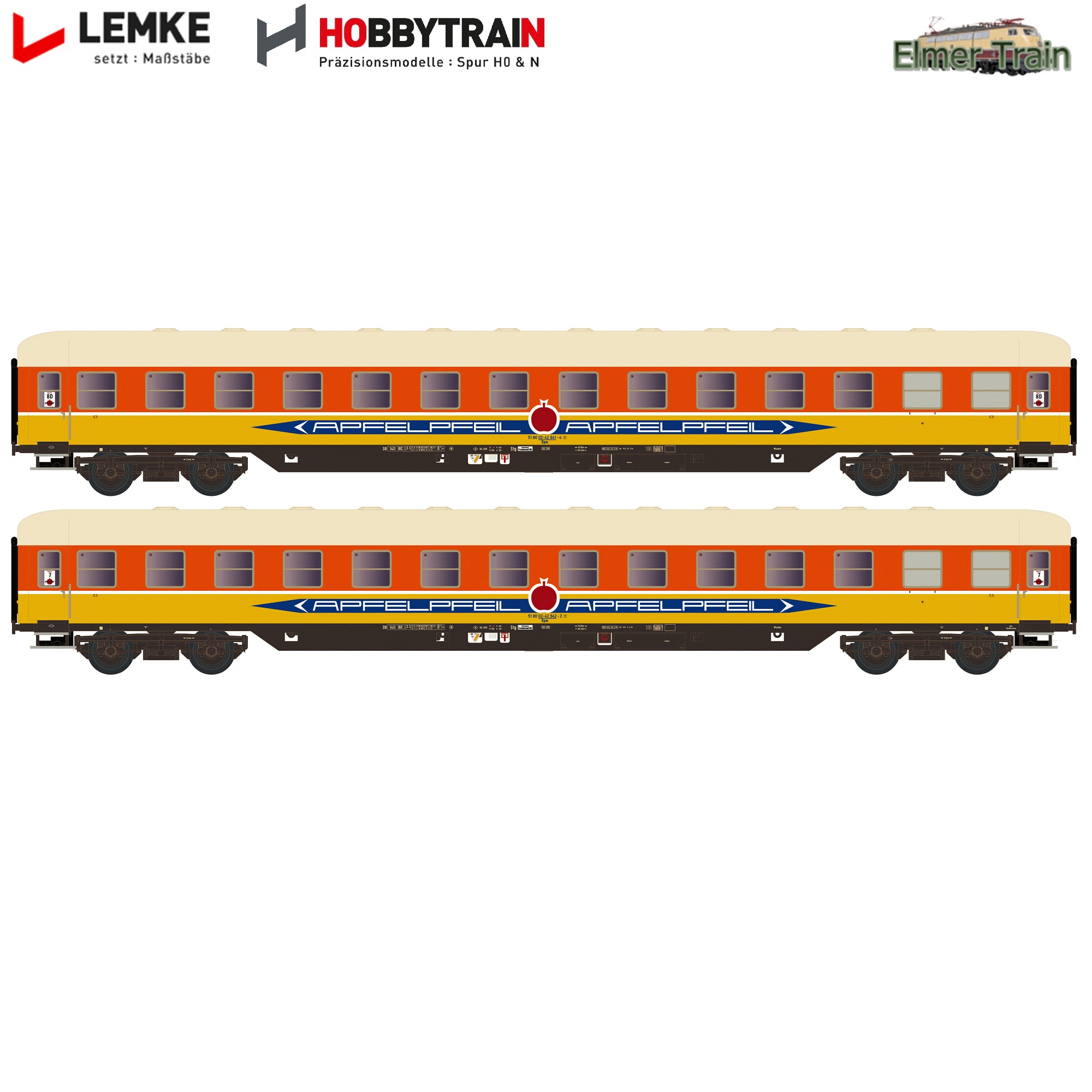 【予約】UIC-X Type Bcm 53 寝台車2両セット 黄色/オレンジ Apfelpfeil Ep4