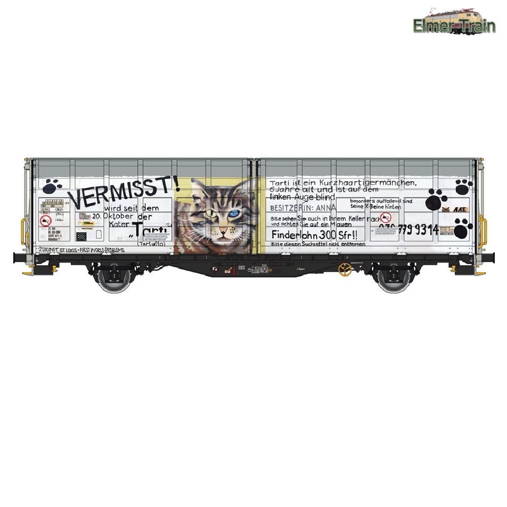 【予約】HOゲージ 2軸スライド幌貨車 落書きanimal柄 SBB Ep6