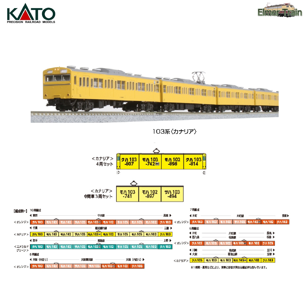 【ご予約】10-1744D再生産(N)103系<カナリア>中間車3両セット