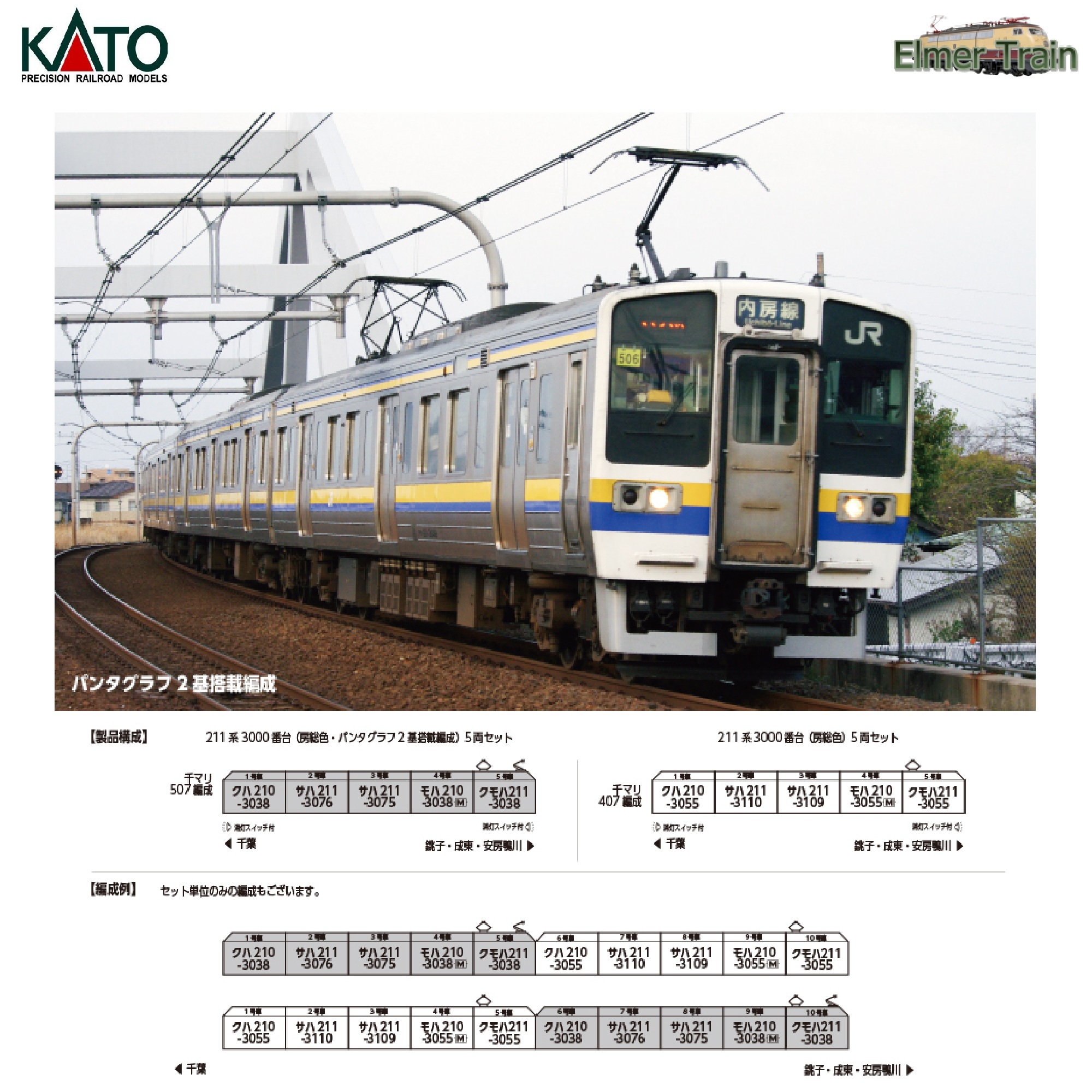 【ご予約】10-1856(N) 211系3000番台(房総色・パンタグラフ2基搭載編成)5両セット