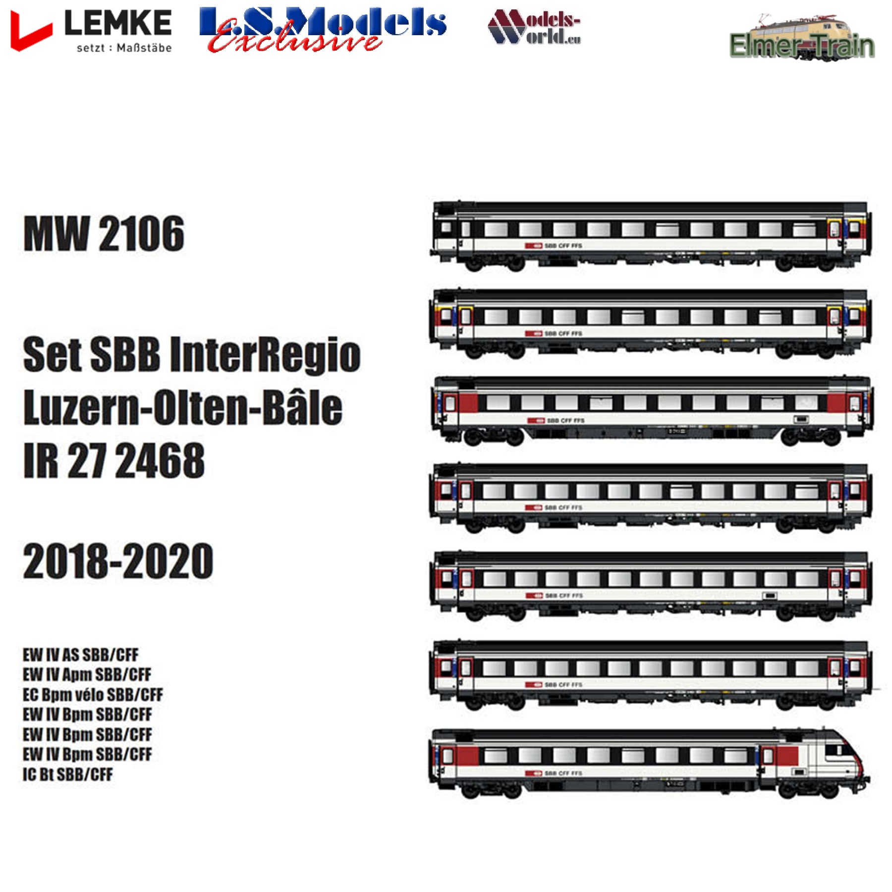 【予約・価格未定】AC仕様 IR 27 2468 InterRegio列車 客車7輌セット Luzern-Olten-Basel (2018-2020) SBB Ep6
