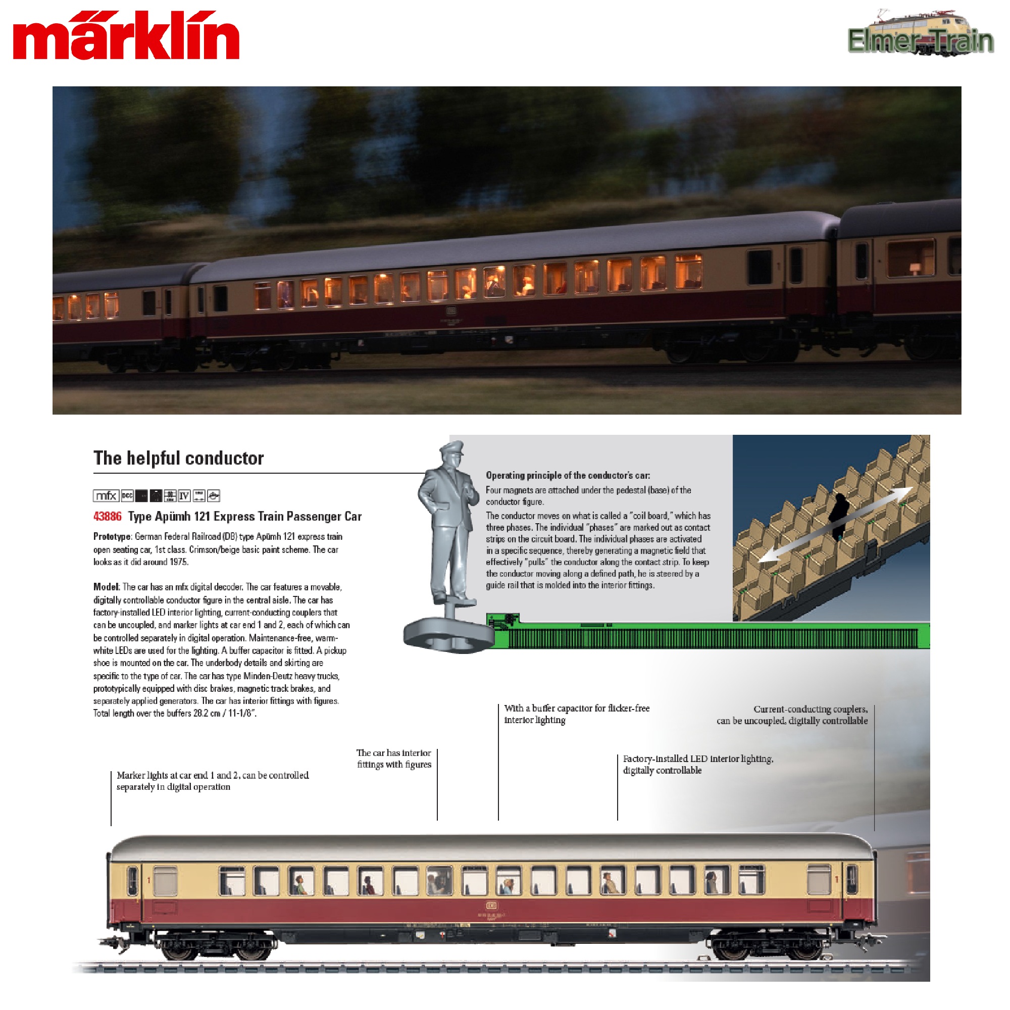 【予約】ギミック付き TEE客車 type Apuemh 121 DB Ep4 mfx 室内灯付き