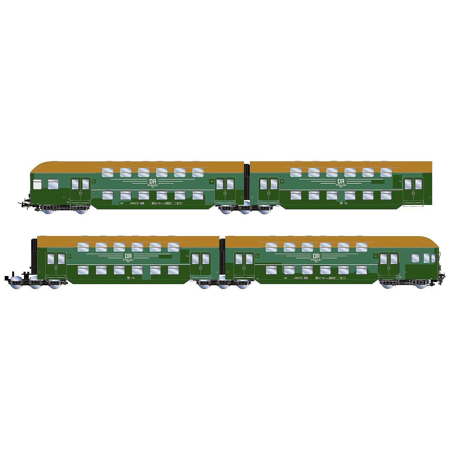 【仮予約】 制御車付きダブルデッカー客車4両セット 緑/茶色 DR Ep4