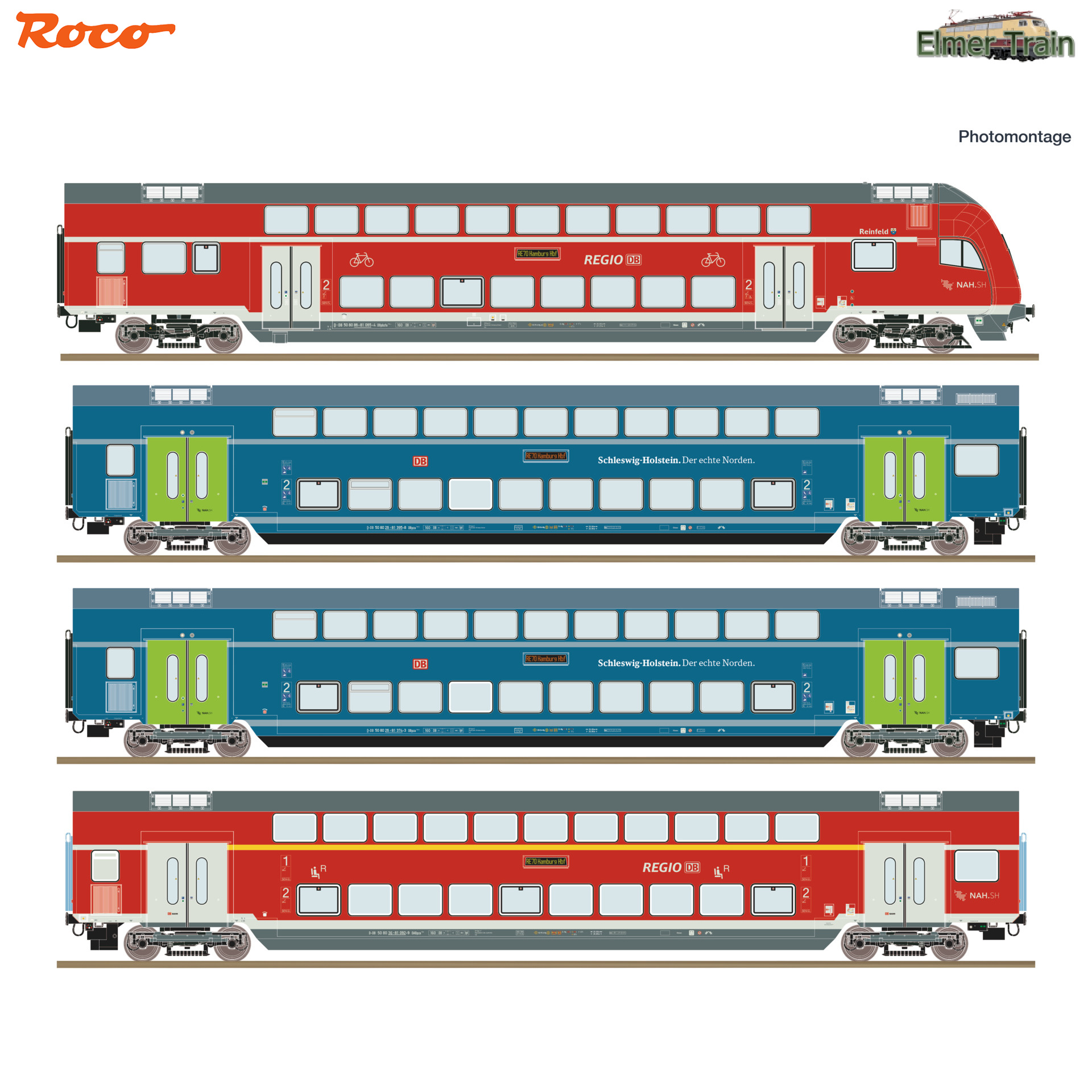 【予約】DB Regio 二階建て客車 制御客車入り4輌セット Schleswig-Holstein カラー DBAG Ep6 DCC 室内灯付き
