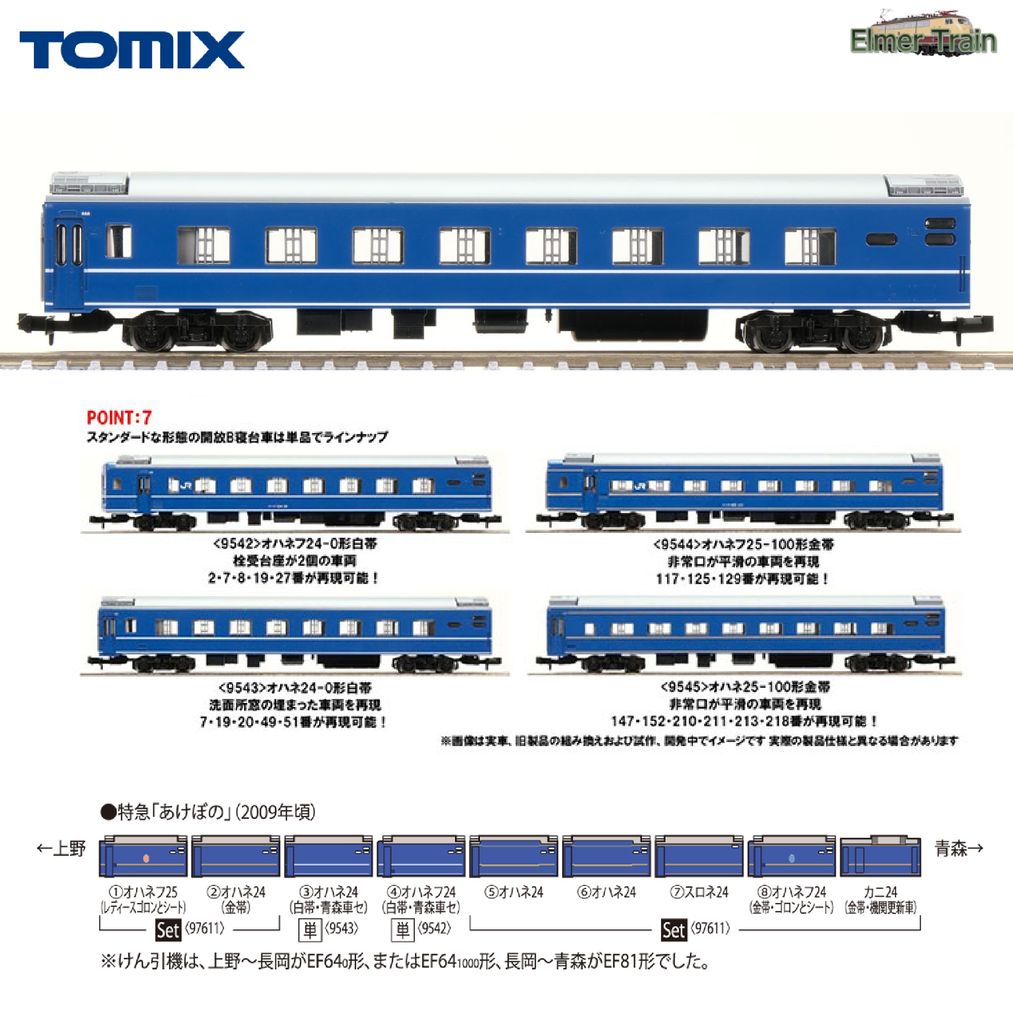 【ご予約】9543 (N) JR客車 オハネ24-0形（白帯・青森車両センター）増結用